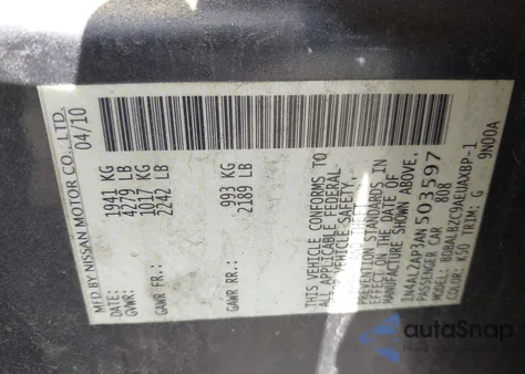 2010 Nissan Altima 2.5 S from USA, damaged, VIN 1N4AL2AP3AN503597